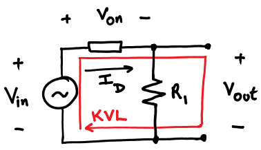 Half-wave rectifier with the diode ON