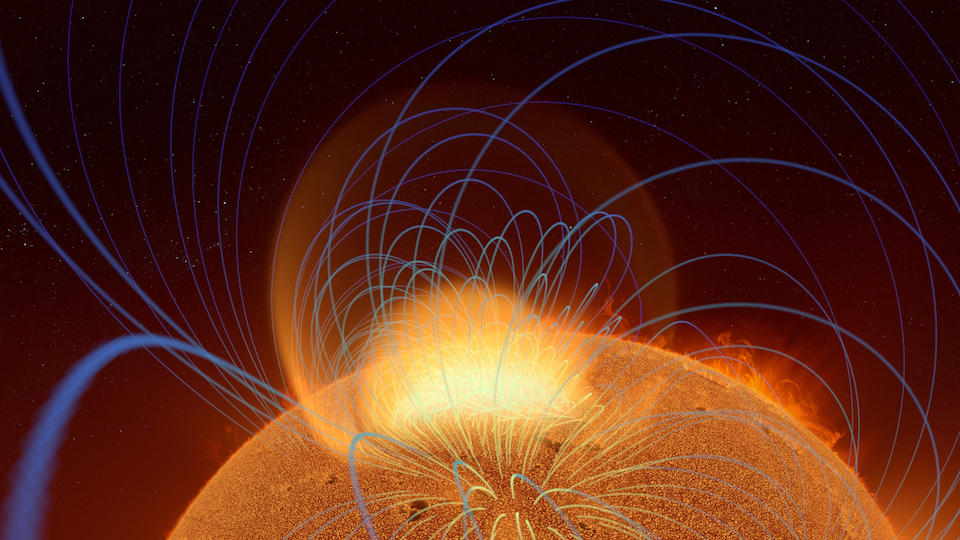 NCAR-NCSA... simulated magnetic field near a solar sun spot.